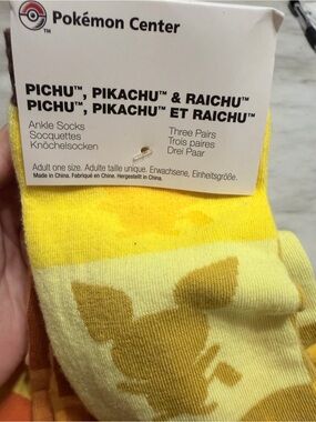 Pichu, Pikachu & Raichu Yellow Ankle Socks - 3 Pairs